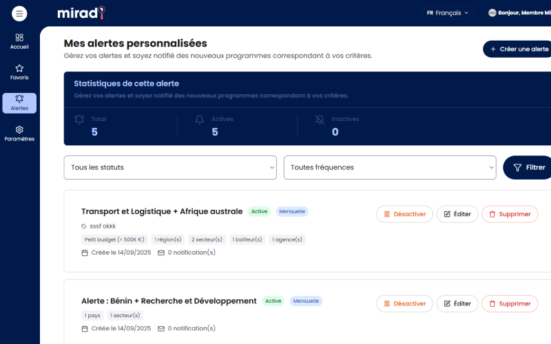Alertes personnalisées sur vos critères
